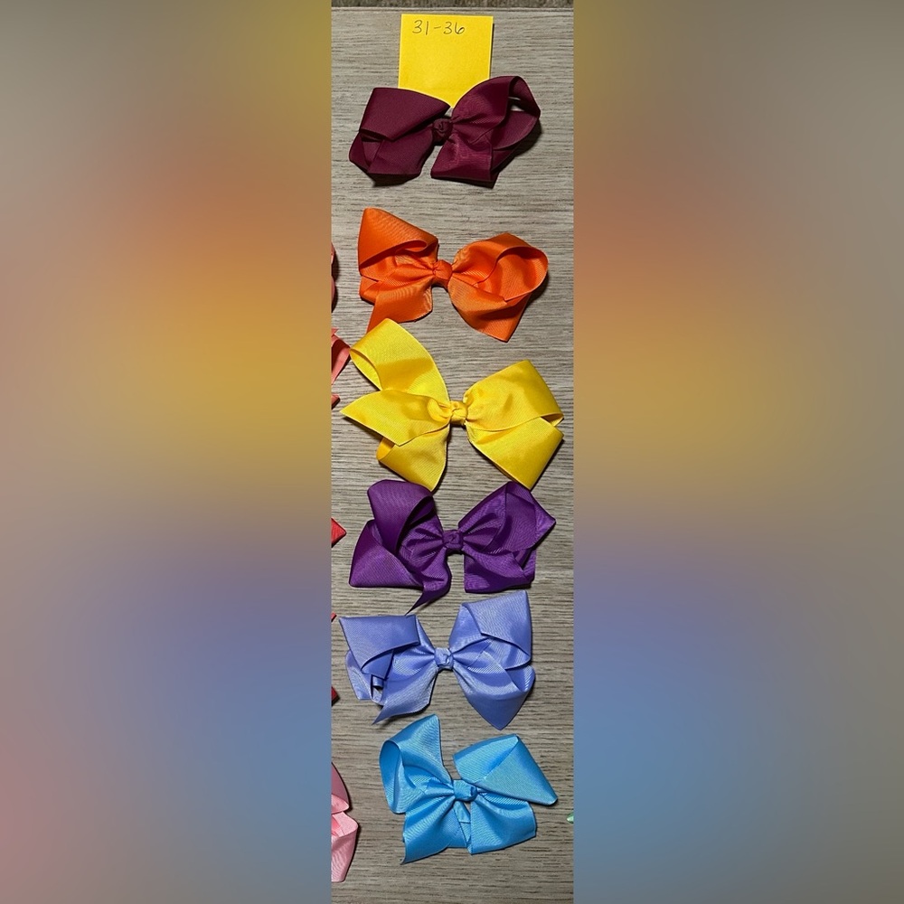 Ruffle Girl. 6” Grosgrain Hair Bows w/ small alligator clips. Bows# 31-36